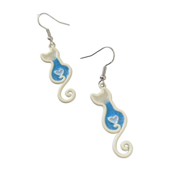 Kitty Cat Love Heart Earrings - Picture 2 of 9